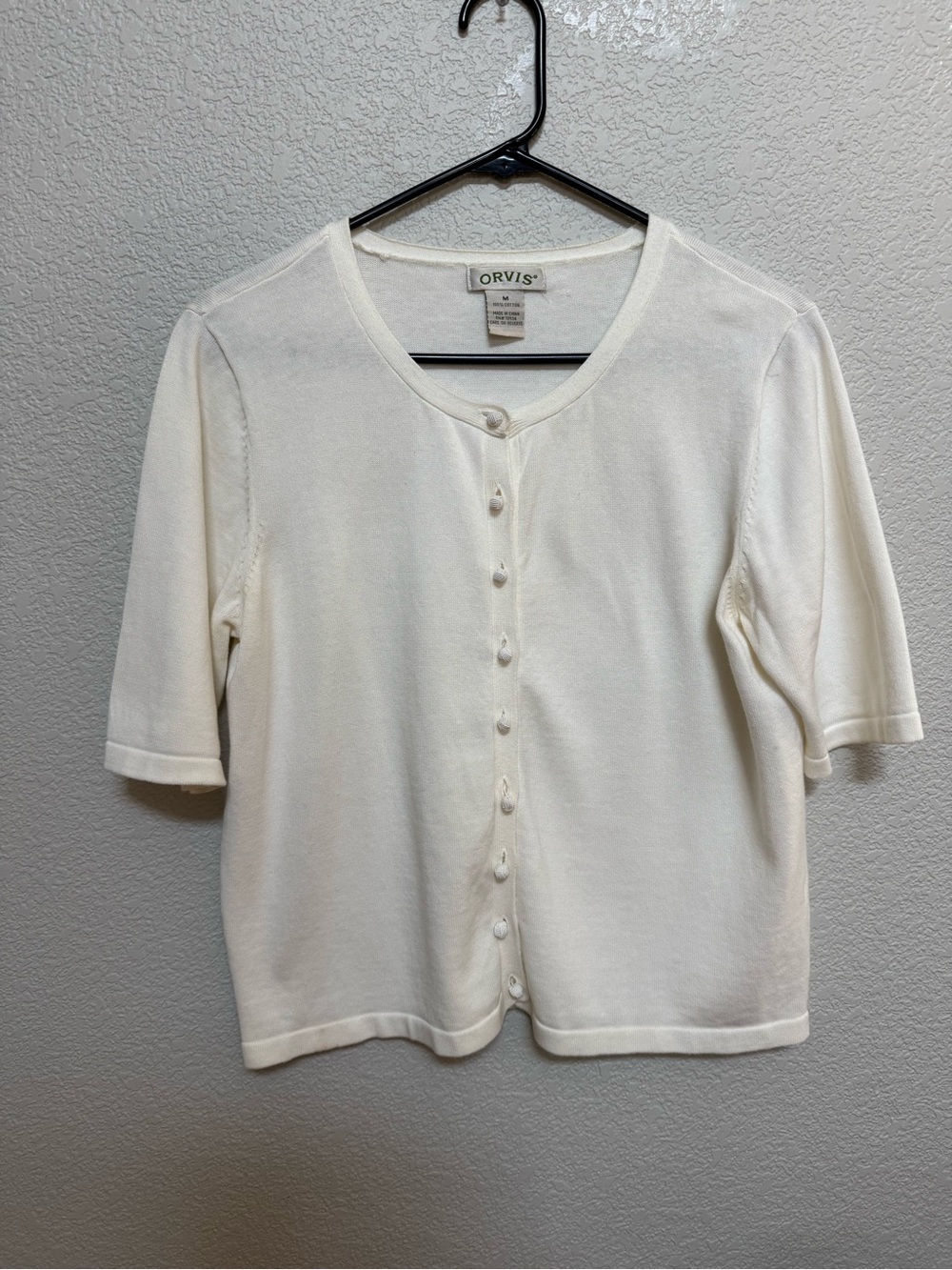 Orvis Soft Knit Cotton Cardigan Off White Women’s M Short Sleeves